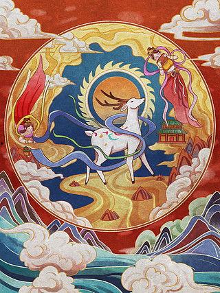 线描九色鹿素材图片,探寻东方神话的细腻画卷